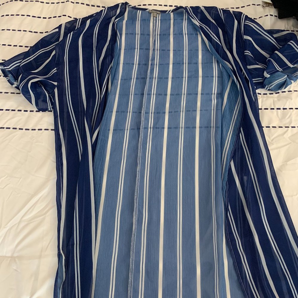 Blue and White Striped Duster